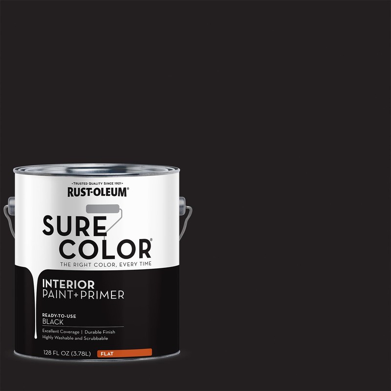 Rust-Oleum 380216 Black Sure Color Interior Paint + Primer, Flat,