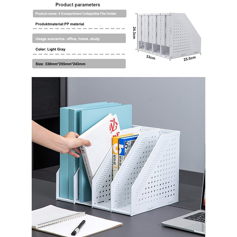 Deli A4 File Holder Folding Bookshelf,1 Year Warranty,4 Vertical Compartments