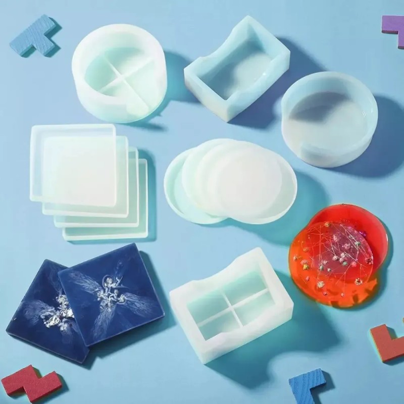 Juego Moldes Para Posavasos Resina Silicona Redondo Cuadrado