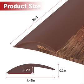 20Ft Carpet Floor Transition Strip, Self Adhesive Floor Edging Trim Strip, PVC Threshold Cover for Doorway, Floor Divider Strip Suitable for Threshold Transitions with a Height Less Than 5 mm - Coffee
