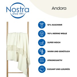 Merino Wool Blanket 140 x 200 cm - Soft Merino Blanket with 10% Cashmere - Luxurious Sheep's Wool Blanket with Tassels - Warm Wool Blanket for Sofa, Bed & Outdoor - Stylish Soft Cuddly Blanket -