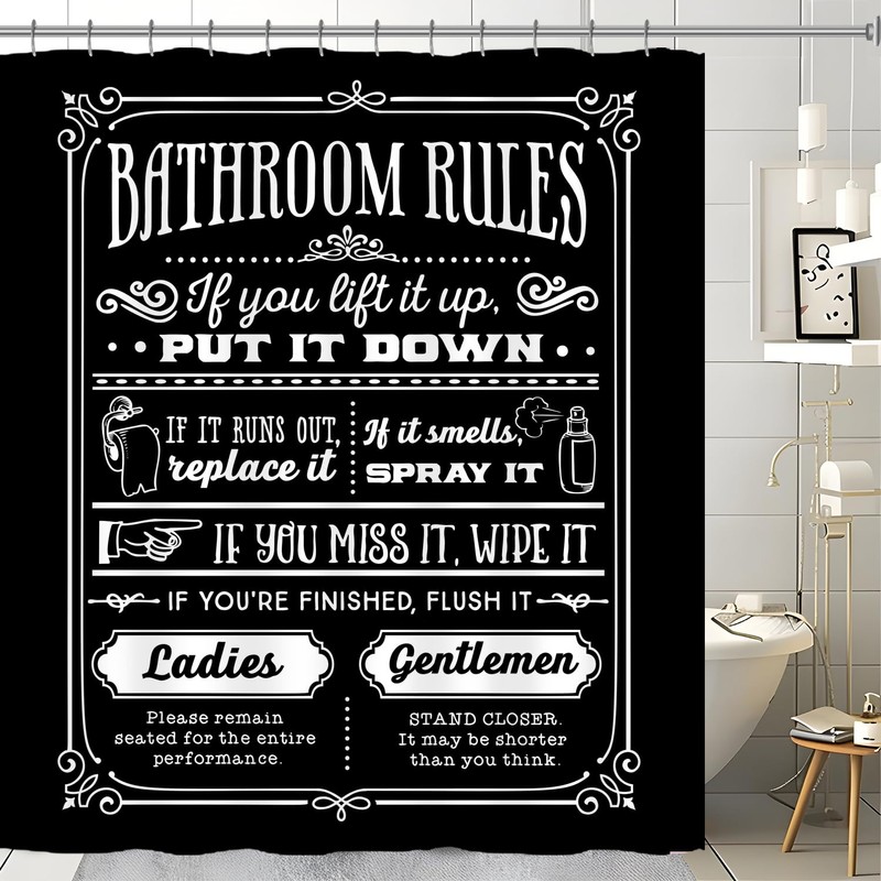 Funny Quotes Shower Curtains, Cool Bathroom Rules Shower Curtain, Fun