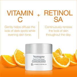 Neutrogena Crema hidratante facial Rapid Tone Repair Retinol + vitamina C, corrector de manchas oscuras, crema facial antienvejecimiento para un tono 