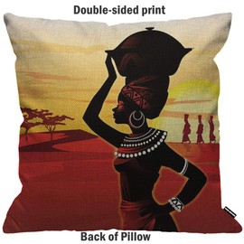 HGOD DESIGNS Cushion Cover African Women Walking On The Desert Sunset Red Yellow Black Throw Pillow Cover Home Decorative for Men/Women living room Bedroom Sofa Chair 18X18 Inch Pillowcase