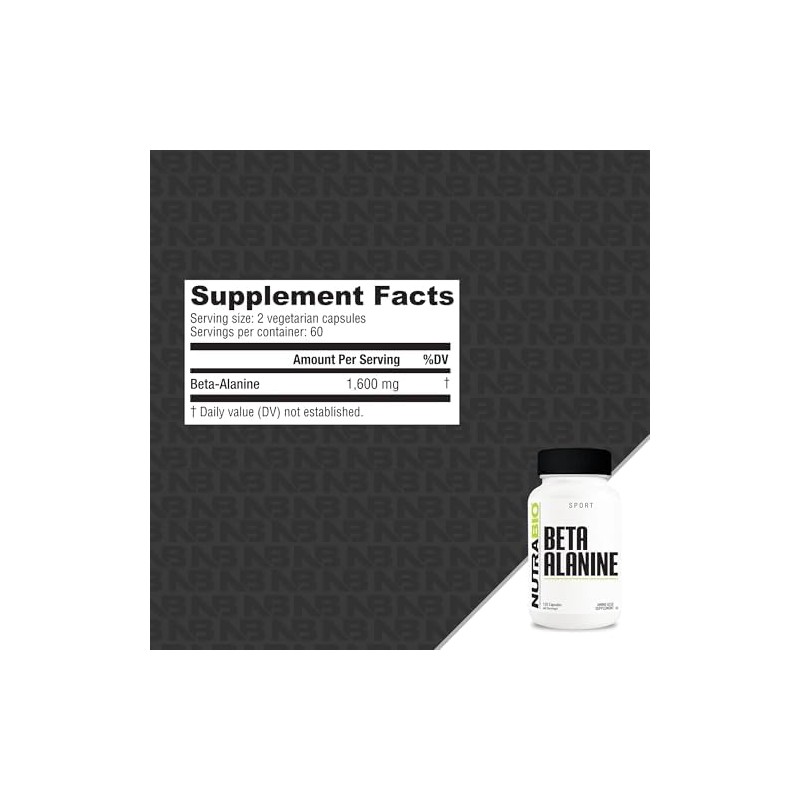 NutraBio Beta-Alanina 800 mg por Cápsula - 1600 mg por