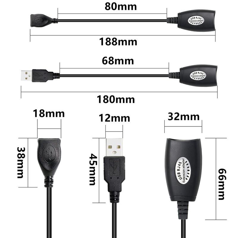 GELRHONR 2Pack USB 2.0 to RJ45 Ethernet Extender Adapter Cable,Over
