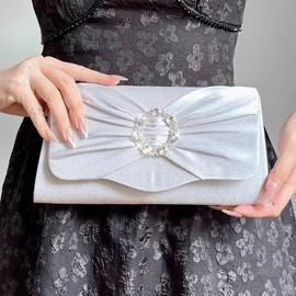 pfoosnd Womens Evening Bag Sparkly Bow Rhinestone Clutch Purses for Women Wedding Party Purses Glitter Cocktail Prom Handbags(Silver)