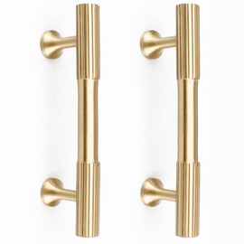 RZDEAL 2pcs Solid Brass Gold Cabinet Pulls, 3-Inch Hole Centers for Kitchen Cupboard Handles Modern Drawer Dresser Pulls Bathroom Brushed Brass Cabinet Pulls Wardrobe Door Handles