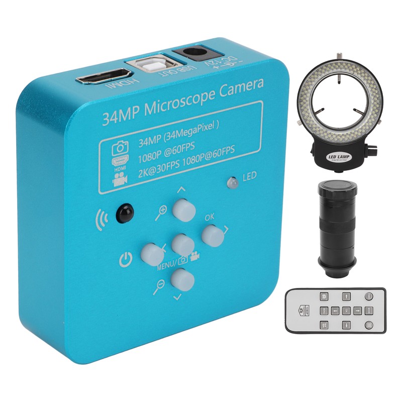 Microscope Camera 60FPS USB 34 Million PX 10‑130X Magnification with