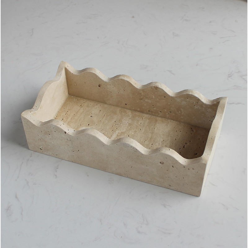 Natural Travertine Guest Towel Holder 9.8" × 4.9" for Bathroom,