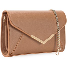 DEXMAY Women Envelope Clutch Faux Saffiano Leather Evening Handbag Foldover Clutch Bag Formal Dressy Purse Brown