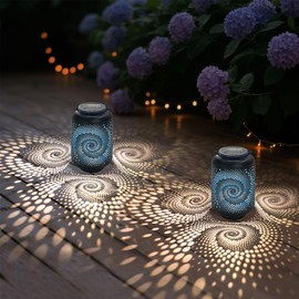 Solar Lanterns Waterproof Outdoor Hanging - 2 Packs Solar Powered LED Light with Spiral Shadow, Outside Floor Lamps for Garden, Patio, Backyard, Porch Decorations, Cool Gifts for Women, Mom