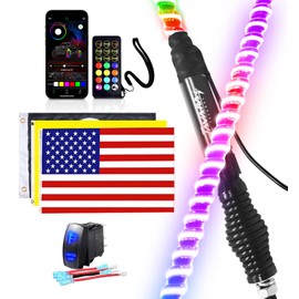 Tavaray 5FT COB Led Whip Lights with Flag, Lighted Antenna Whips with Remote & App Control Chasing Lights for UTV ATV RZR SXS Can-Am Polaris 4 Wheels Dune Buggy Truck