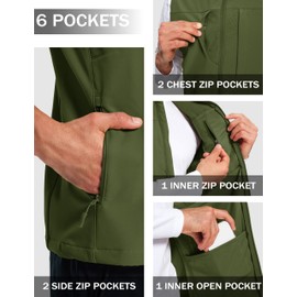 MAGCOMSEN Mens Lightweight Vest Softshell Fleece Lined Windproof Winter Sleeveless Jacket with Pockets for Hiking Fishing Work Army Green, XL