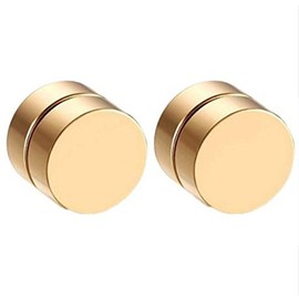 Lottoy® 1 Piece Magnet Circle Round Stud Earring, Stainless Steel Magnetic Ear Studs No Piercing for Women Men Health (Gold, 10mm)