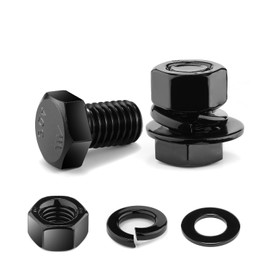1/4-20 x 3/4" Hex Head Screw Bolt, Nuts, Flat & Lock Washers, 10Pcs 18-8 (304) Stainless Steel, Fully Threaded, Black Oxide by SG TZH
