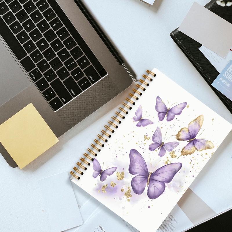Foritho Purple and Gold Butterfly Notebook, Preppy Butterfly Journal for
