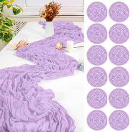 FXKS 12 Pack Lavender Cheesecloth Table Runner 10FT Cheese Cloths for Wedding Decor, 20x120inch Rustic Boho Gauze Table Runners for Wedding Party Bridal Shower Table Decoration