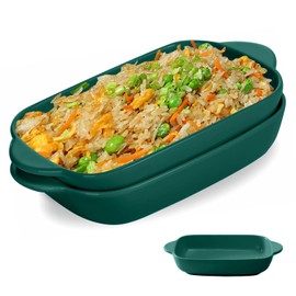 Ceramic Casserole Dish, Set of 2, Lasagne Moulds, 23 x 13 cm, Colourful Glazed Small Oven Dish, Rectangular Baking Mould for Lasagna, Baking, Gourmet Food, Heat Resistant (Dark Green)