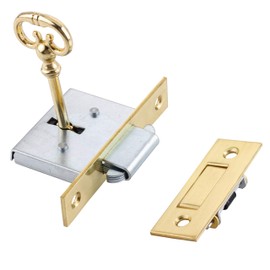 Brass Square Full Mortise Lock w/Two Skeleton Keys for Roll Top Desk - Antique Furniture Hardware | LRT-4