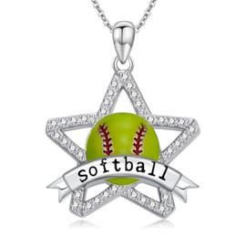 Grmdit Softball Necklace 925 Sterling Silver Softball Pendant Necklace Softball Jewelry Gifts for Women