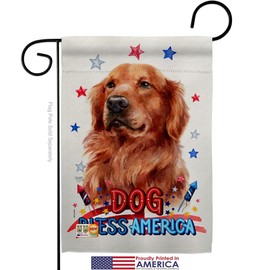 Breeze Decor Patriotic Red Golden Retriever Garden Flag Set with Stand Animals Dog Puppy Spoiled Paw Canine Fur Pet Nature Farm Animal Creature Small Gift Yard House Banner Made in USA 13 X 18.5