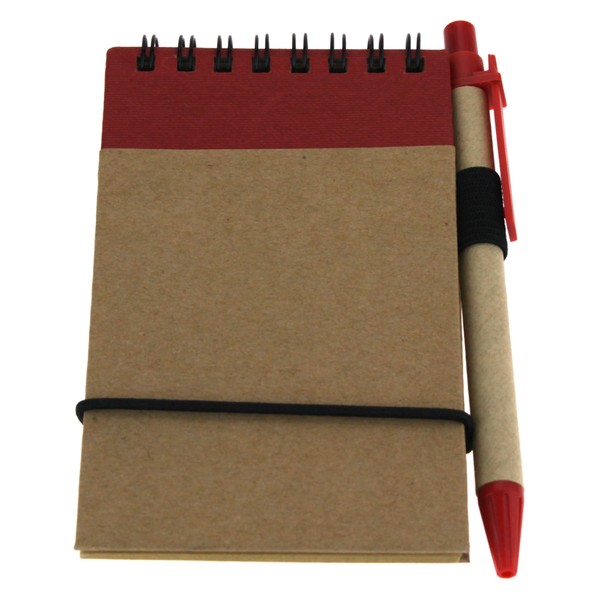 Mini Recycled Spiral Notebook Matching Colored Pen 50 Pages (Red)