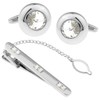 Silver Round Crystal Cuff Tie Clip Set n02995, Brass, No