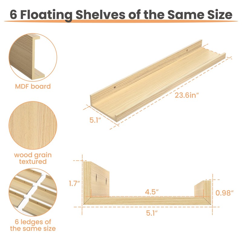 upsimples Floating Shelves for Wall, 23.6 Inch Shelves for Decor
