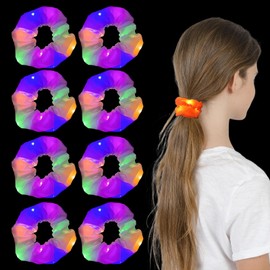 Belligern Light Up Scrunchie 8 Pcs Light Up Scrunchies, LED Scrunchies Light Up Scrunchies Running, LED White Satin Scrunchies, Light Up Hair Accessories for Girls Women Christmas Rave Glow Party