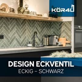 kör4u Design Angle Valve 1/2 x 3/8 Inch Matte Black Square Water Shut-off Valve Quick Release for Bathroom and Kitchen with Rosette