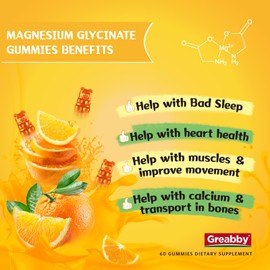 GREABBY Magnesium Glycinate Gummies for Kids & Adults - Magnesium Glycinate 300mg Chewable Supplement - Promotes Sleep, Muscle, Relaxation (120Count)