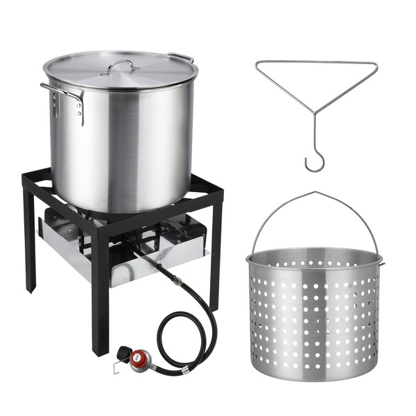 ROVSUN 60QT Turkey Deep Fryer with Basket & Stand, Aluminum Seafood Boil Pot Crawfish Boiler w/ 150000BTU Propane Jet Burner, 10PSI CSA Certified Regulator & Lifting Hook, for Outdoor Cooking