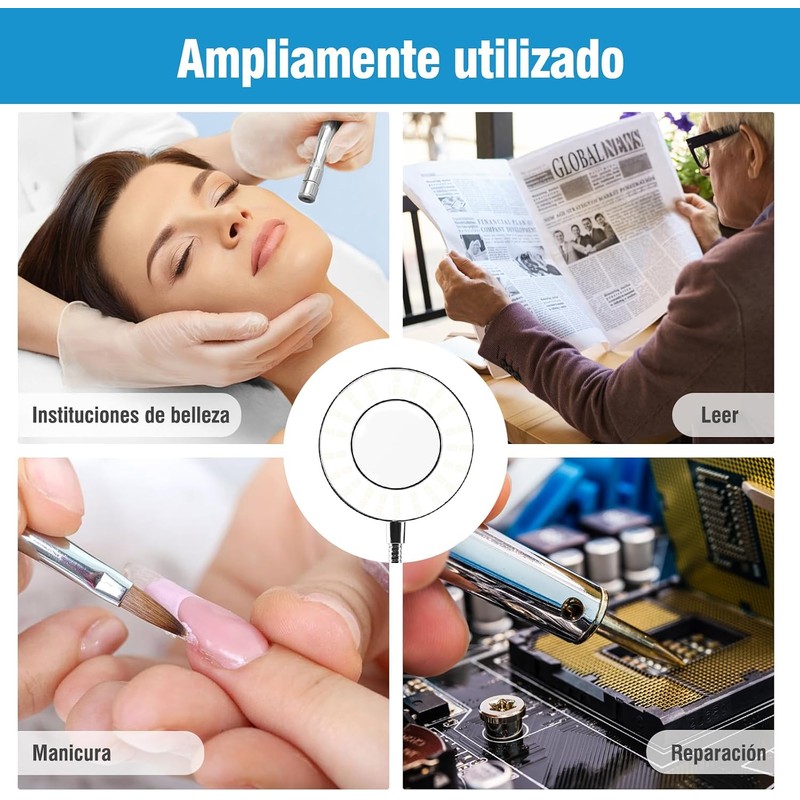 ALIMOTA Lupa con Luz LED 5X, Pinza y Brazo Ajustable