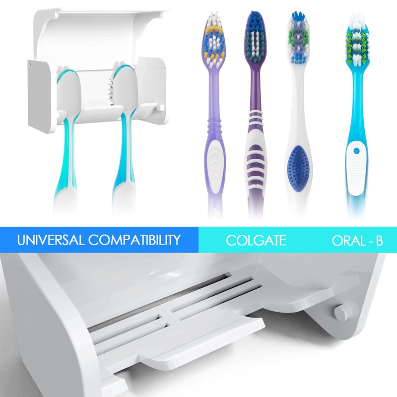 Toothbrush Holder Wall Mounted with Cover for Bathroom, 2 Slots