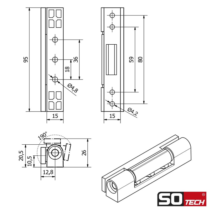 SOTECH 2 x Window Hinges 95 mm Brown RAL 8019