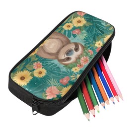 Coloranimal Cute Sloth Flower Pencil Case Pouch for Kids Pencil Case Bag for Girls Pencil Box Kawaii School Supplies Aesthetic Boys Back to School Pen Case