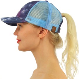 C.C Gorra de béisbol lisa para cola de caballo, moños, camionero, Tinte azul marino, Talla única