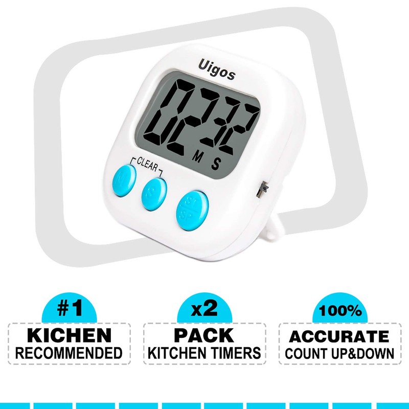 Uigos 2 Pack Digital Kitchen Timer II 2.0, Big Digits,