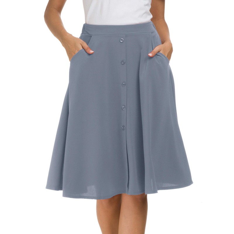 Afibi - Falda midi plisada de cintura alta para mujer,
