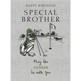 Noel Tatt Brother Birthday Card - Special Brother - Funny/Humorous Golf Card - May The Course Be With You - Contemporary Design - Made in the UK - Eco-Friendly