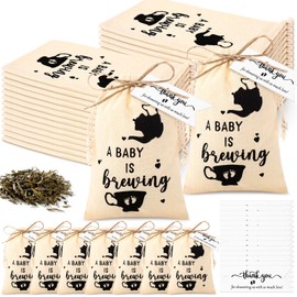 Aliceset 50 Sets Baby Shower Tea Party Favors Baby is Brewing Empty Tea Packets 4 x 6 Inches Cotton Storage Bags Reusable Muslin Bags with Drawstrings with Thank You Card Party Supplies for Guests