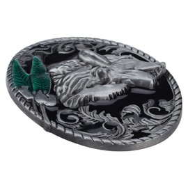 Longcreek Wolf Belt Buckle for Men, Norse Viking Wolf Head Belt Buckle, Howling Wolf Oval Belt Buckle, Punk Wolf Leaf Belt Buckle, Western Cowboy Belt Buckle, Silver Wedding Belt Buckle