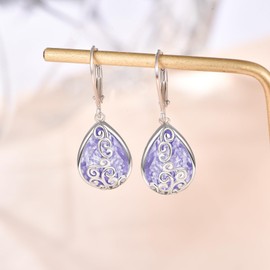 June Birthstone Earrings Alexandrite Teardrop Leverback Dangle Earrings Filigree Hook Earring for Women Fashion 929 Sterling Silver Hypoallergenic Jewelry