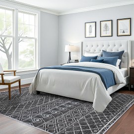 BYYVOO 7x9 Area Rug for Living Room - Washable Rugs Moroccan Non-Slip Pet Friendly Stain Resistant Carpets for Bedroom Soft Low Pile Rug 7x9 Black