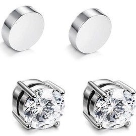 Non-perforated magnetic earrings, men's and women's shiny round fake diamond earrings, no perforated ears, anti-allergic, (6mm/8mm) - Color: silvery 1 （8mm）