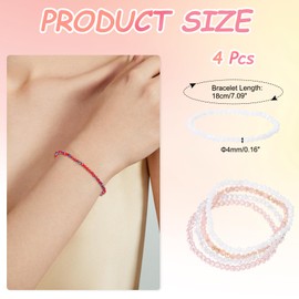 PATIKIL Bohemian Stackable Bead Bracelets 4mm Multi-Layer Crystal Beads Stretch Bracelet Set for Women Wristbands Jewelry Costume Gifts, White/Gold/Pink