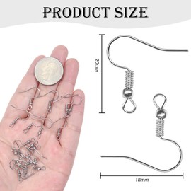 TOAOB 100pcs Stainless Steel Earring Hooks for Jewellery Making Silver Fish Hooks Earring Wires French Wire Hooks with Spring Ball for DIY Earring Making Jewellery Findings