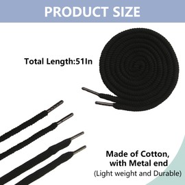 BOROLA 2Pcs 51 Inch Cotton Drawstring Cord Replacement Drawstrings for Sweatpants and Shorts，Universal Drawstring Hoodies，Premium Hoodie String Replacement，with Easy Metal Threader.（Silver+Black Flat