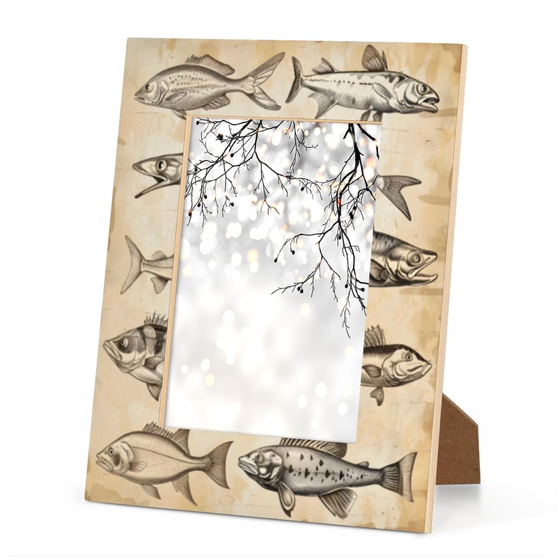 Mintoprints Vintage Fish 5x7 Picture Frame, Fishes Drawing Display Picture